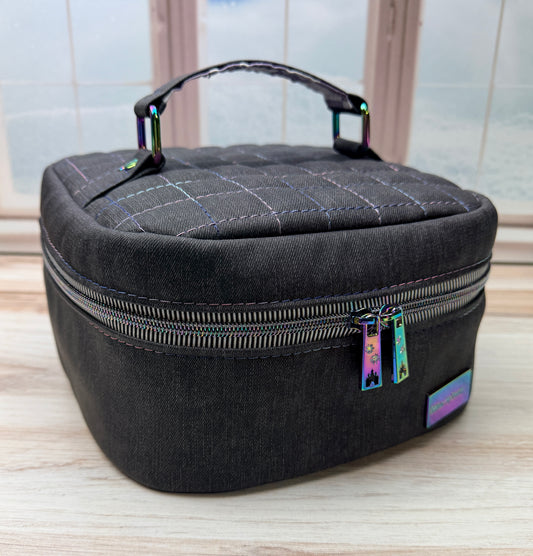 Medium Sized Hazel- quilted black with purple mouse checks