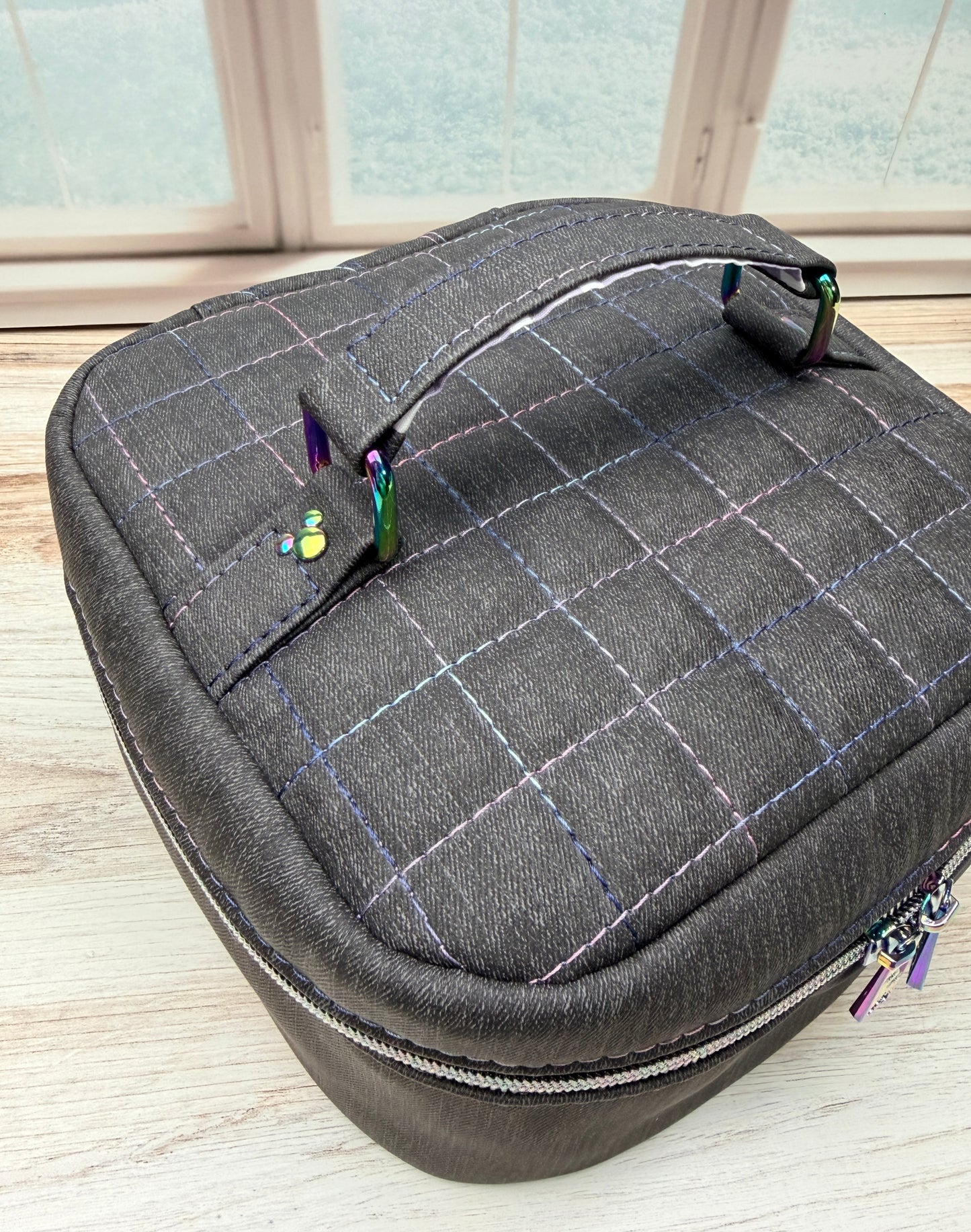 Medium Sized Hazel- quilted black with purple mouse checks