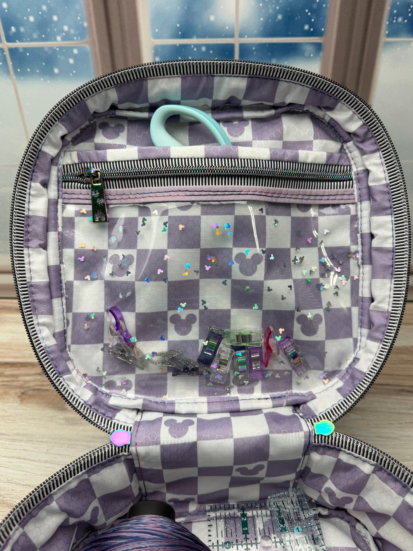 Medium Sized Hazel- quilted black with purple mouse checks