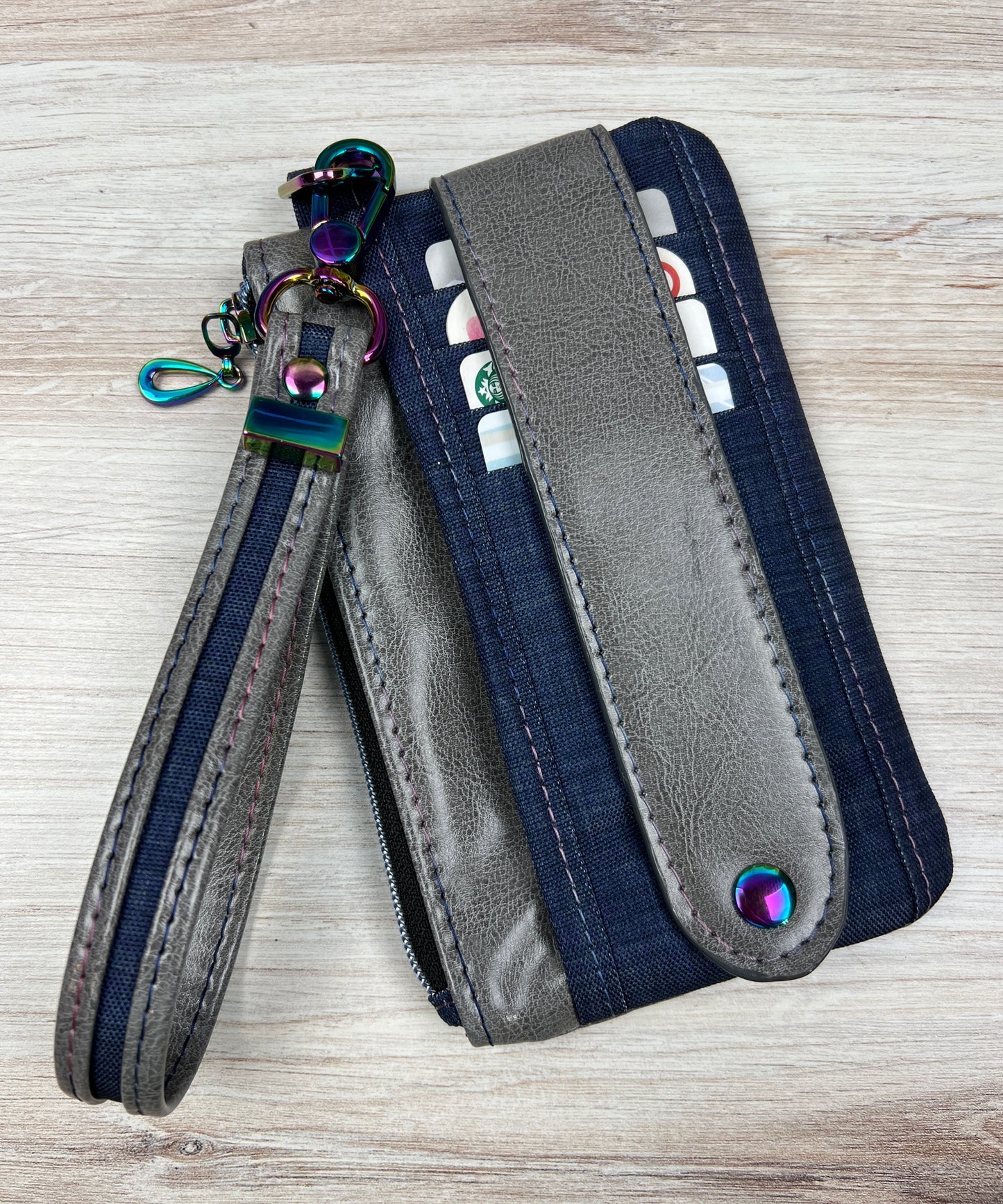 Card Wallet Wristlet-Gray/Navy