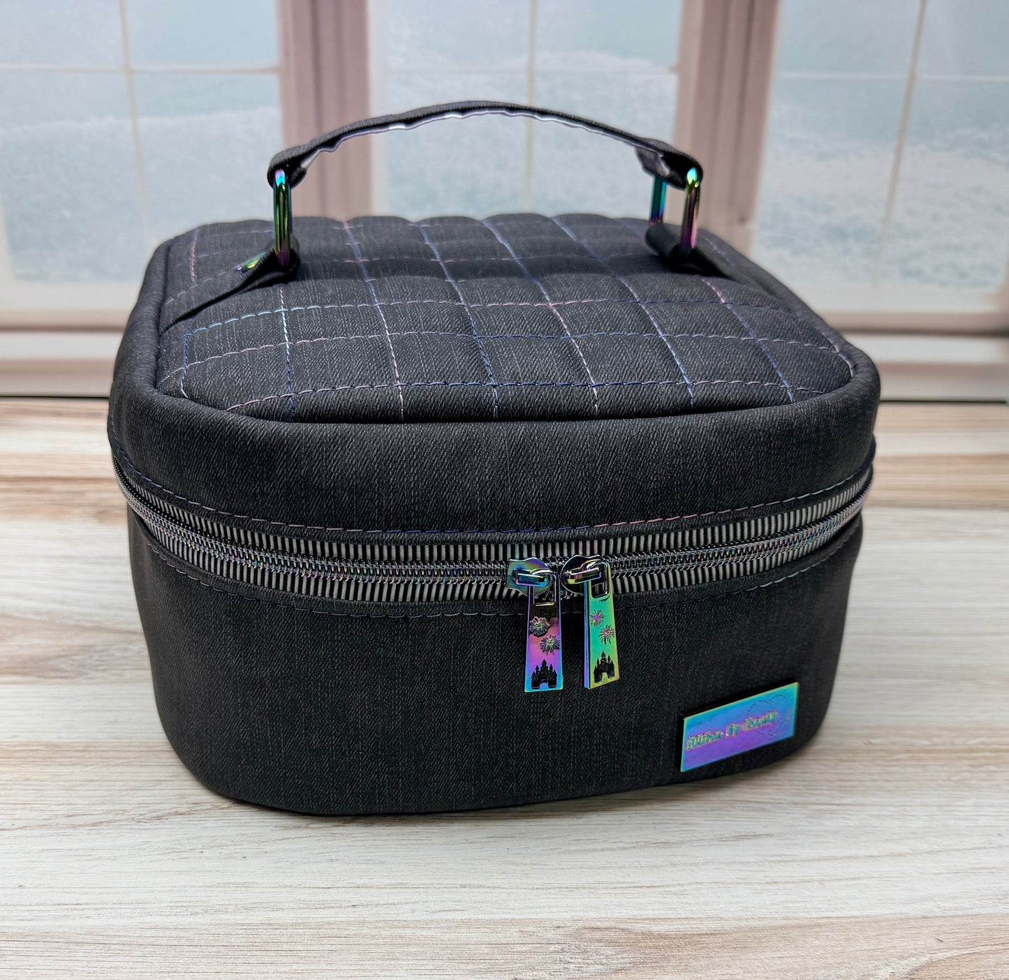 Medium Sized Hazel- quilted black with purple mouse checks